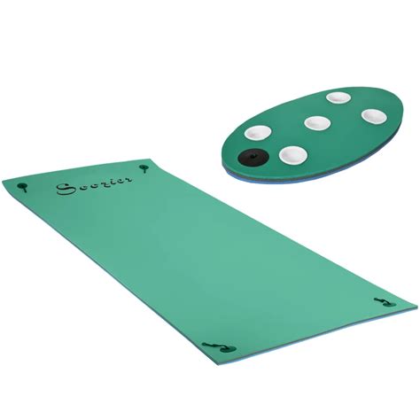 3-Layer Portable Lily Pad Floating Mat with Cup Holder Table, Green ...