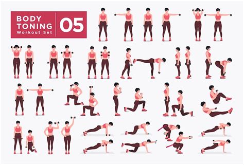 Premium Vector | Body Toning Workout Set Women doing fitness and yoga ...