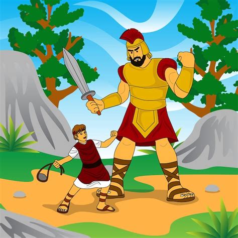 Premium Vector | Bible story illustration, david against goliath