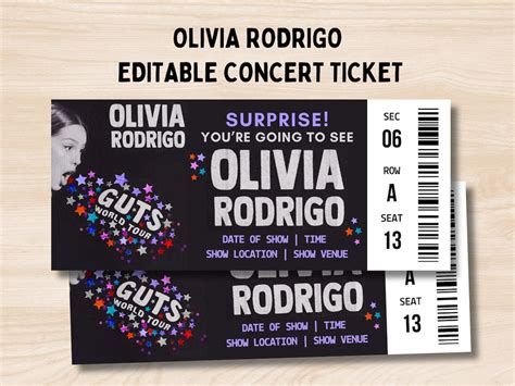 Guts Tour Ticket, Olivia Rodrigo Tour Ticket, Guts World Tour, Concert ...