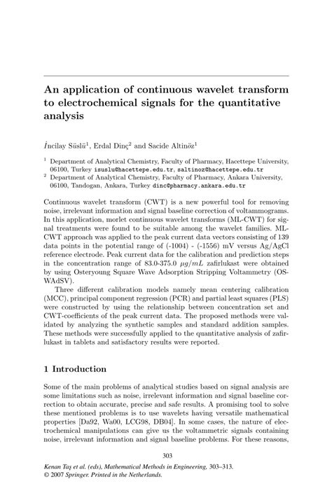 (PDF) An application of continuous wavelet transform to electrochemical ...