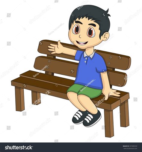 Little Boy Sitting On Bench Cartoon Stock Vector (Royalty Free ...