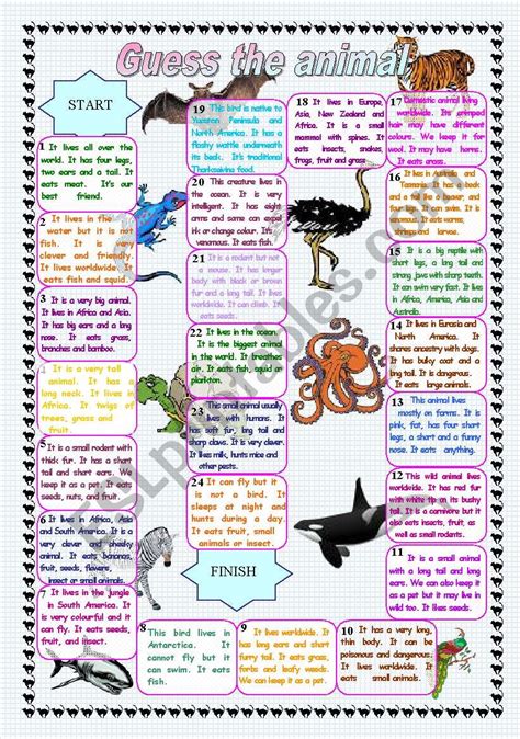 Guess the animal - board game (editable) - ESL worksheet by MJMIsa