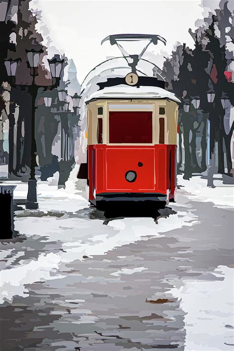 Old streetcar on a promenade Digital Art by Wladyslaw Wojciechowski ...