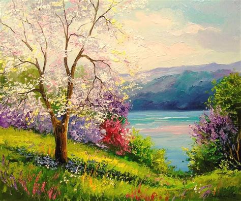 Blooming Apple tree on the river Bank Olha Darchuk | Landscape ...