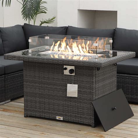 Buy 43'' Rectangular Propane Fire Pit Table Aluminum Frame Anti-Rust ...