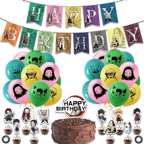 Buy Anime Theme Party Decorations Party Balloon Set Banner Cake Insert ...