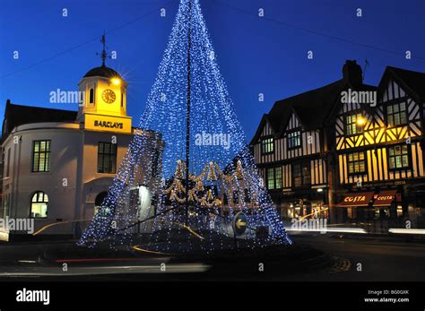 Bridge Street with Christmas lights, Stratford-upon-Avon, Warwickshire ...