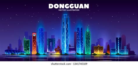 Dongguan City Skyline Vector Illustration: เวกเตอร์สต็อก (ปลอดค่า ...