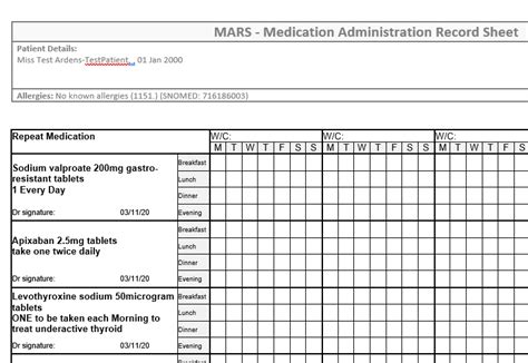 MAR charts Ardens SystmOne : Ardens