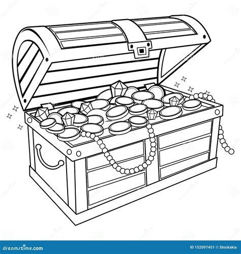 Treasure Chest. Black And White Coloring Page Cartoon Vector ...