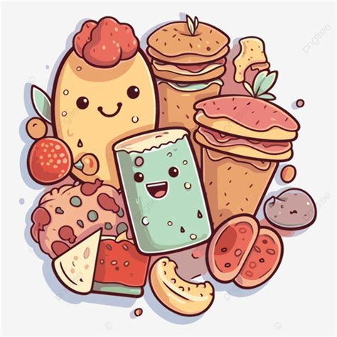 Cute Kawaii Snack Icons Vector, Snack, Sticker, Cartoon PNG and Vector ...