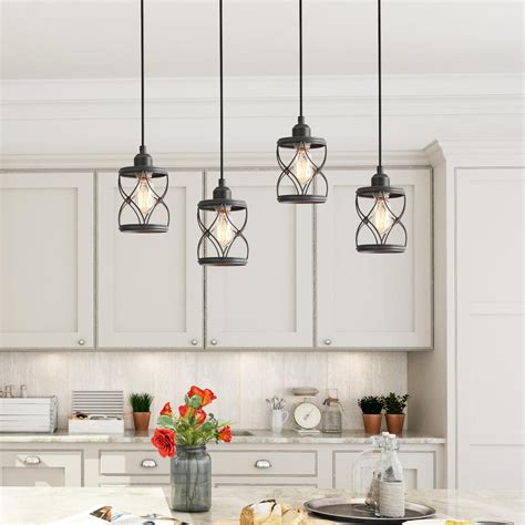 LNC Modern Farmhouse Gray Mini Pendant Light with Dark Pewter Geometric ...