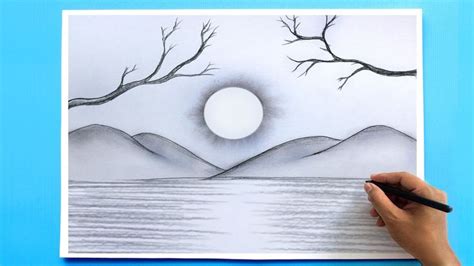 How to Draw a simple Landscape - Easy Pencil Drawing | Pencil drawings ...