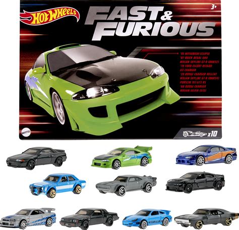 Hot Wheels Fast & Furious Set of 10 Vehicles in 1:64 Scale with 2 ...