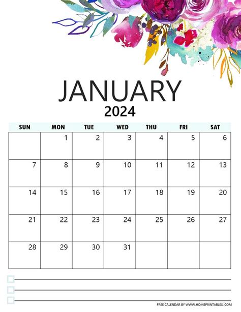 2024 Printable Calendar Floral Design - Nani Tamara