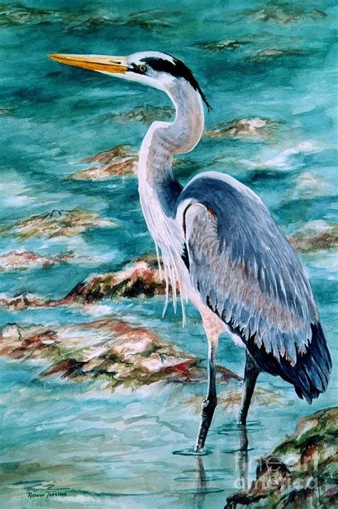 On the Rocks Great Blue Heron Painting by Roxanne Tobaison - Pixels