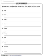 Onomatopoeia Worksheets