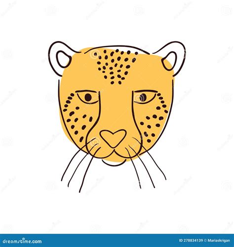 Cute Cheetah Face Hand Drawn Illustration, Sketch. Stock Vector ...