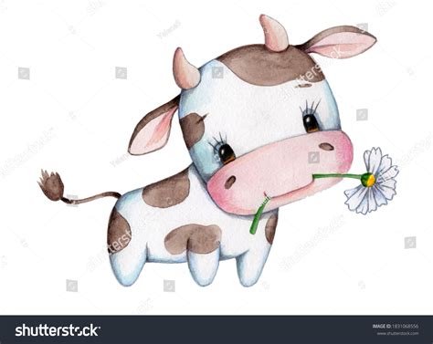 Watercolor Illustration Cute Cow Bull Symbol Stock Illustration ...