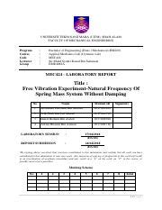 FREE VIBRATION EXPERIMENT 1.pdf - UNIVERSITI TEKNOLOGI MARA UiTM SHAH ...