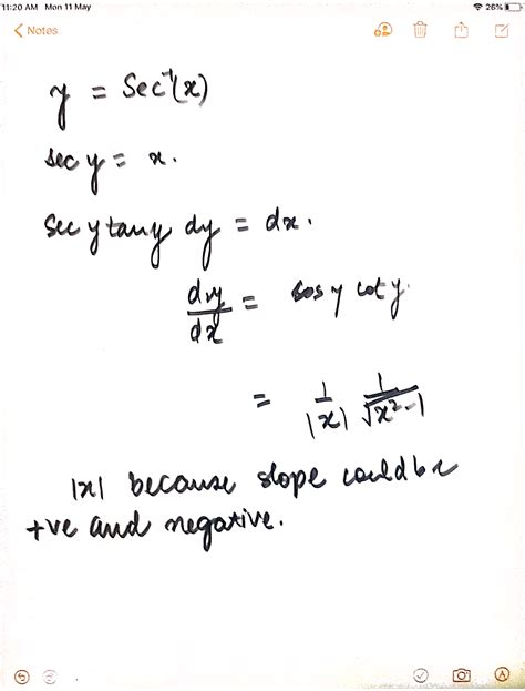 What is proof of the derivative of sec inverse (x)