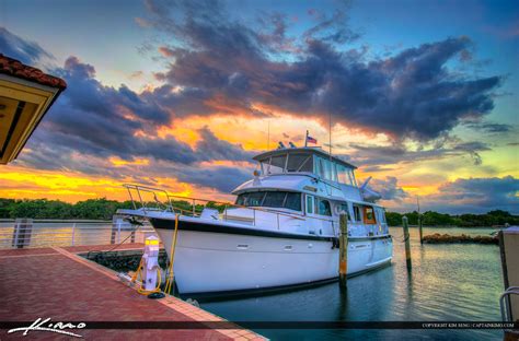 Yacht Sunset at Riverwalk Marina Along Waterway