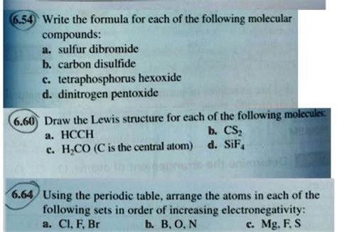 SOLVED: 6.54 Write the formula for each of the following molecular ...