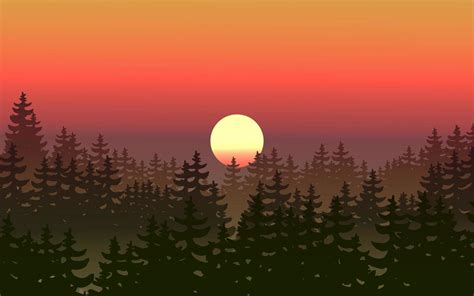 Coniferous forest silhouette sunset scene landscape 5437964 Vector Art ...