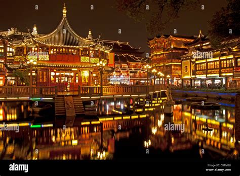 View on night lights of the old town. Shanghai China Stock Photo ...