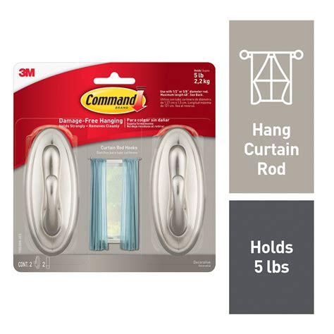 COMMAND, 1 Hooks, Metal, Curtain Rod Hooks - 61UV23|17053BN-2ES - Grainger