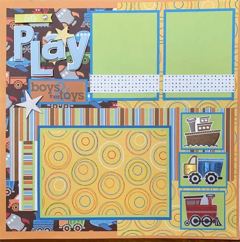 LET'S PLAY 12x12 Premade Scrapbook Page Layout Boys & their Toys ...