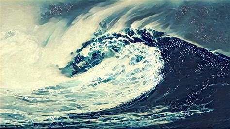 tidal wave painting #waves #sea #drawing #artwork #1080P #wallpaper # ...