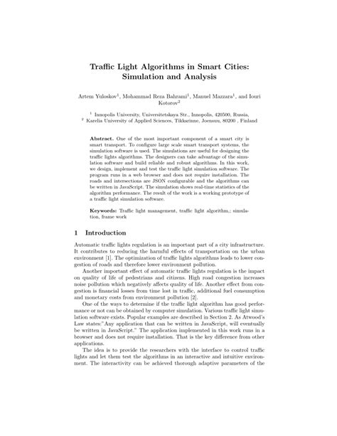 (PDF) Traffic Light Algorithms in Smart Cities: Simulation and Analysis