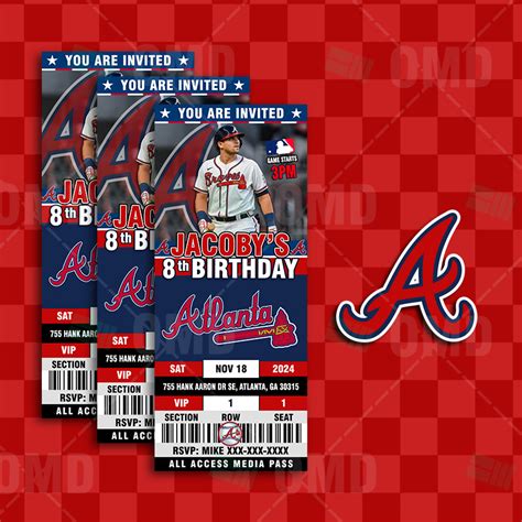 Atlanta Braves Ticket Style Sports Party Invitations – Sports Invites