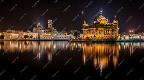 Premium AI Image | Night view of Golden Temple Harmandir Sahib