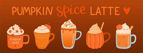 Pumpkin spice latte set. Vector illustration for postcards, stickers ...