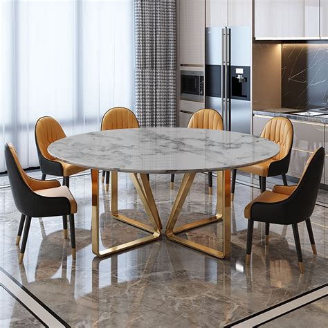 Modern Round Dining Table with Marble Top Stainless Frame