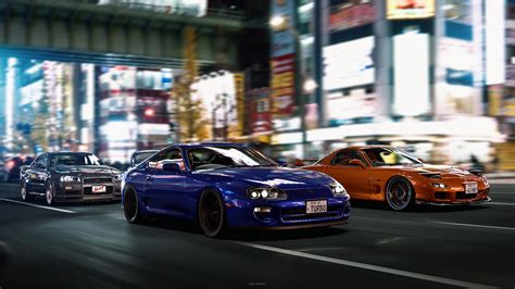 Nissan R34 Skyline And MK4 Supra Wallpaper