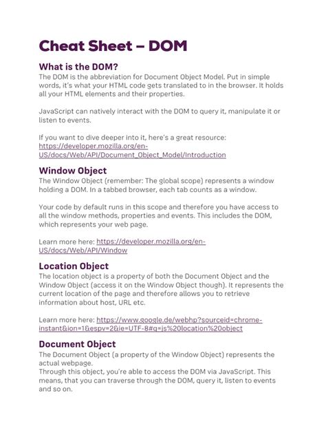 Cheat Sheet - DOM: What Is The DOM? | PDF | Document Object Model ...