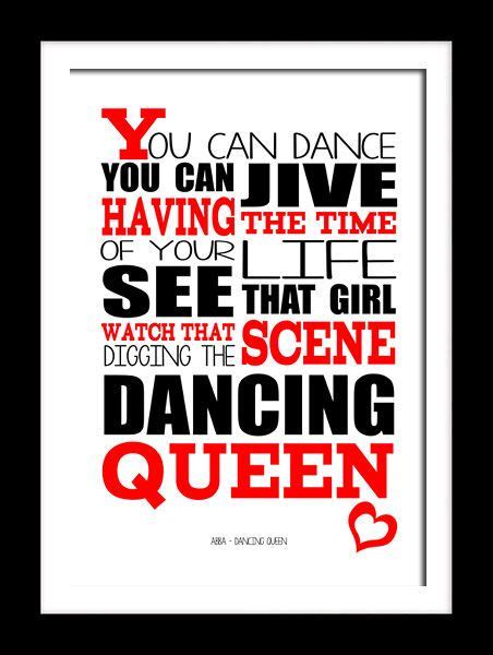 ABBA Dancing Queen Typography lyrics art canvas and prints. | Music ...