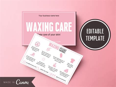 Waxing Care Card Template Editable Aftercare Card DIY Hair | Etsy UK ...