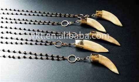 New!! Natural Camel Tooth Necklace,Black Onyx Rosary Necklace In Gold ...