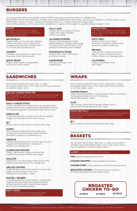 Menu | BayView Bar and Grill