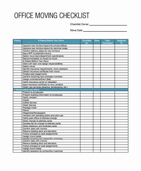 Office Move Checklist Excel