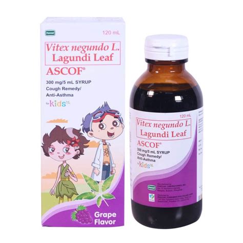 ASCOF Vitex negundo L. Lagundi Leaf 300mg/5ml Grapes Flavor Syrup For ...