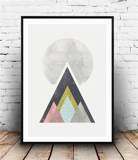 minimalist abstract art Geometric print Mountains print