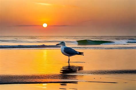 Premium AI Image | seagull on the beach at sunset