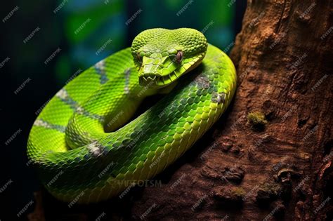 Premium AI Image | green venomous snake on the tree