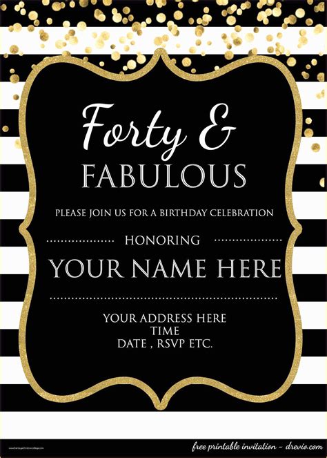 Editable Birthday Invitations Templates Free Of forty & Fabulous 40th ...